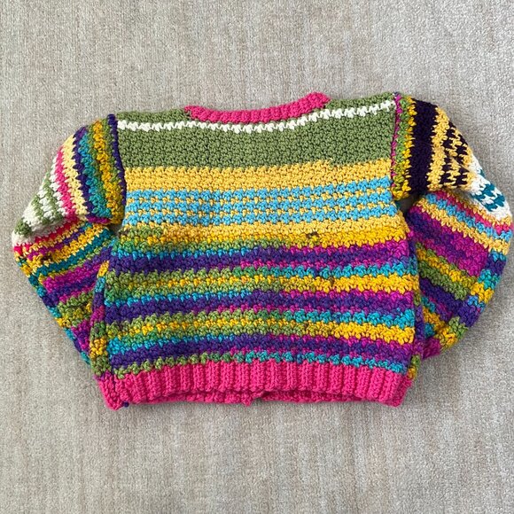 Handmade Chunky Knit Stripe Cardigan Sweater - Picture 3 of 7